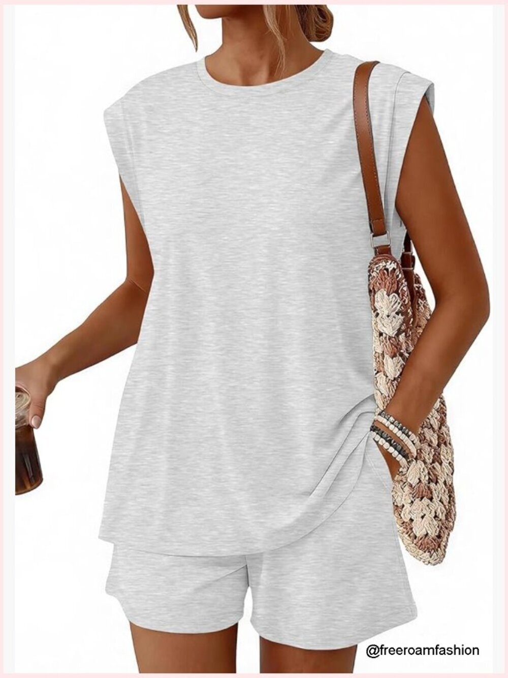2 Piece Short Sets Matching Lounge Sets Cap Sleeve Tops Loose Fit Shorts with